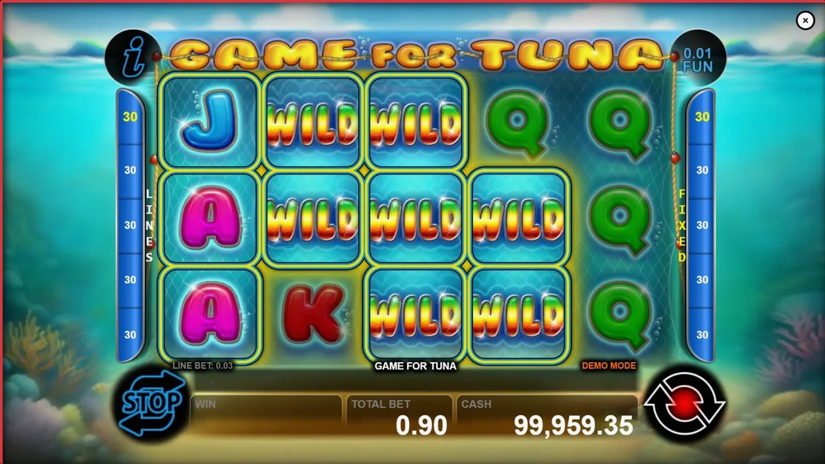 Interface do jogo de slot Game For Tuna com tema de pesca em alto mar