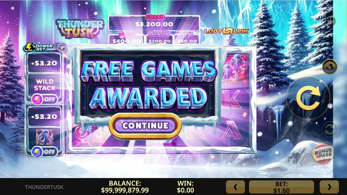 Cena de jogo do slot Thunder Tusk com tema de mamute pré-histórico